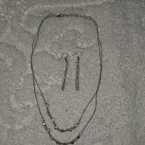 Elegant Silver and Pink Necklace and Earring Set